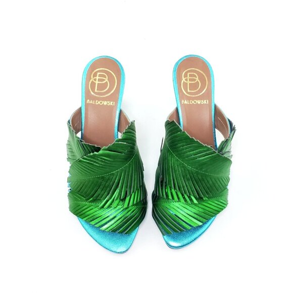 Baldowski Sandal Heel Open Toe Leaf Floral Green Blue Womens EUR 37/US 7 - Picture 4 of 10